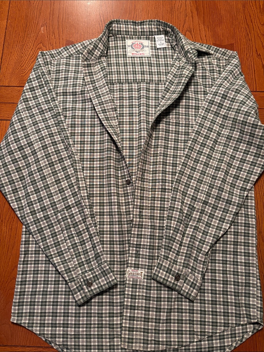 Bugle Boy -Gold Crest Men's Green Plaid Button-Up